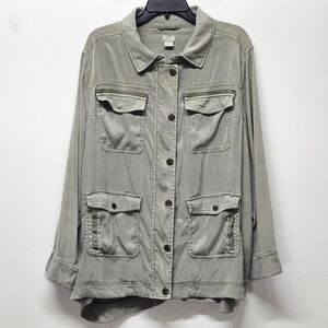 Chico’s Full-Zip Military Utility Jacket Size 3 US 12 Boho Lightweight Safari